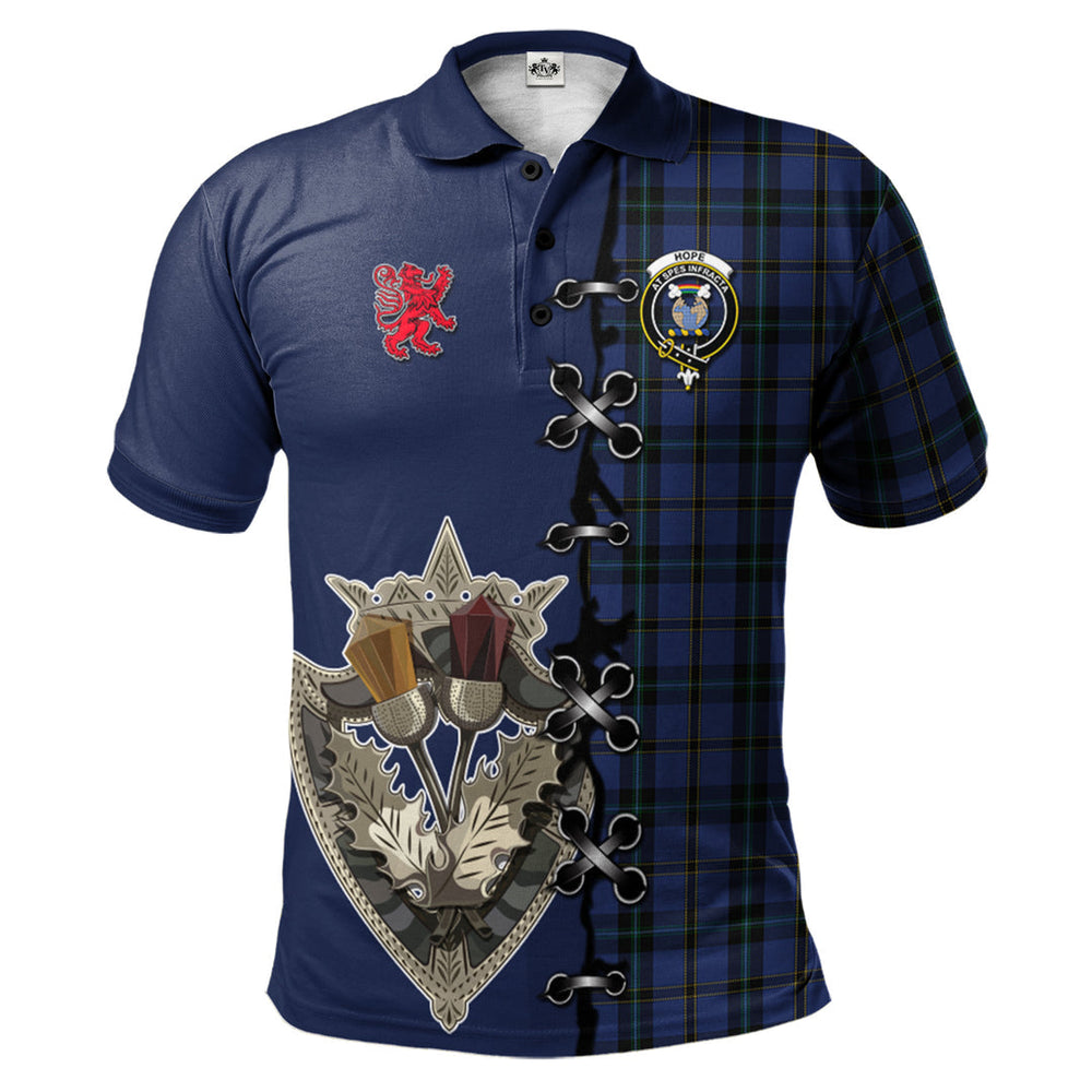 Clan Hope (Vere - Weir) Tartan Polo Shirt - Lion Rampant And Celtic Thistle Style BJ72 Hope (Vere - Weir) Tartan Tartan Polo