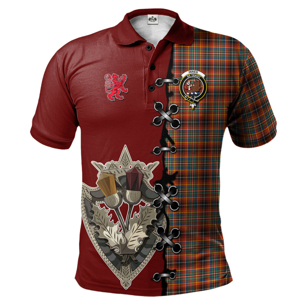 Clan Innes Ancient Tartan Polo Shirt - Lion Rampant And Celtic Thistle Style YR94 Innes Ancient Tartan Tartan Polo