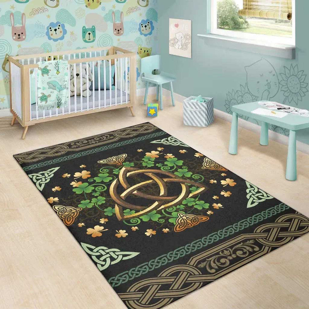 Ireland Celtic Area Rug Irish Shamrock With Celtic Triquetra