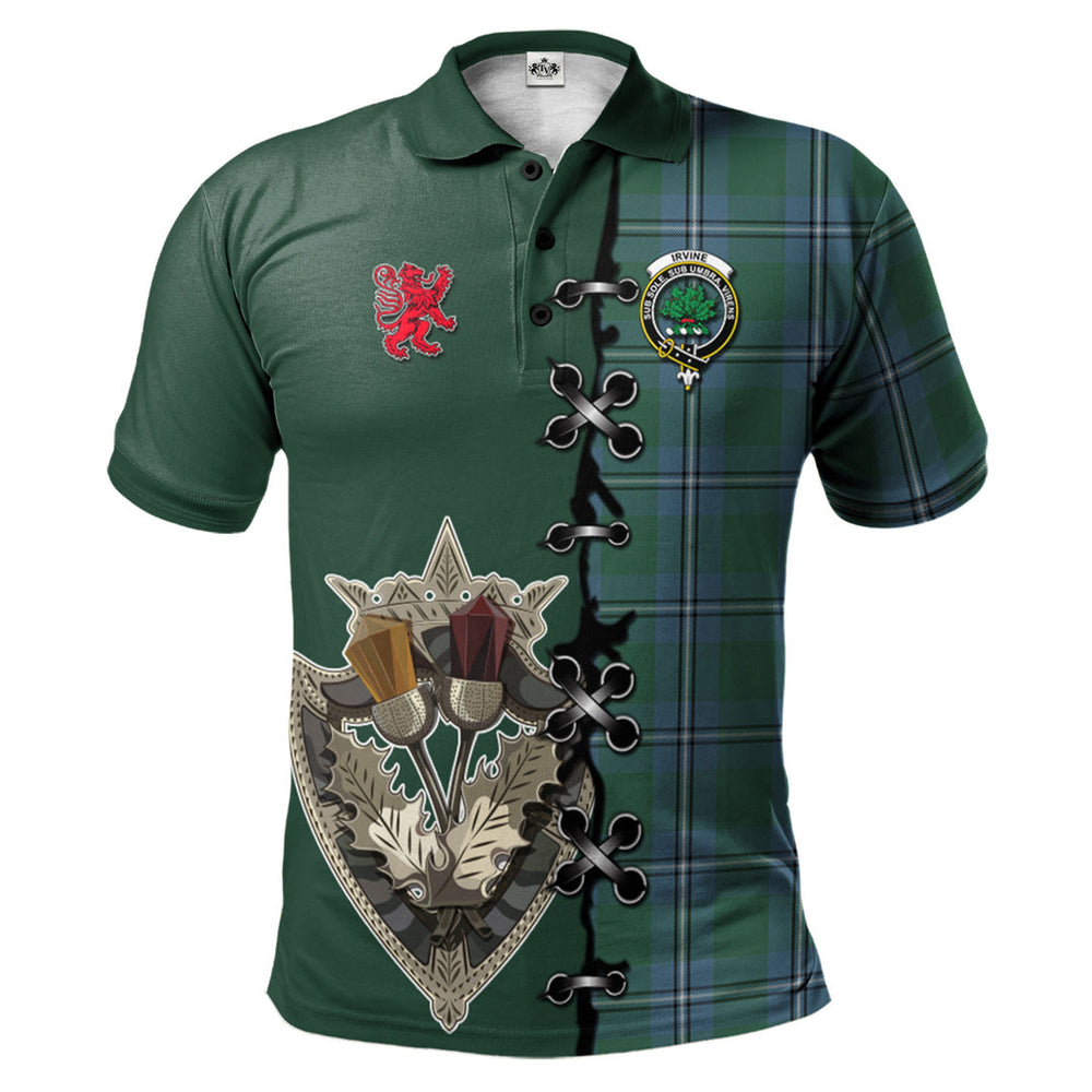 Clan Irvine of Drum Tartan Polo Shirt - Lion Rampant And Celtic Thistle Style WW52 Irvine of Drum Tartan Tartan Polo