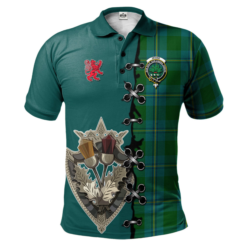 Clan Irving of Bonshaw Tartan Polo Shirt - Lion Rampant And Celtic Thistle Style IM11 Irving of Bonshaw Tartan Tartan Polo