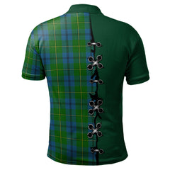 Clan Johnstone Tartan Polo Shirt - Lion Rampant And Celtic Thistle Style UX96 Johnstone Tartan Tartan Polo