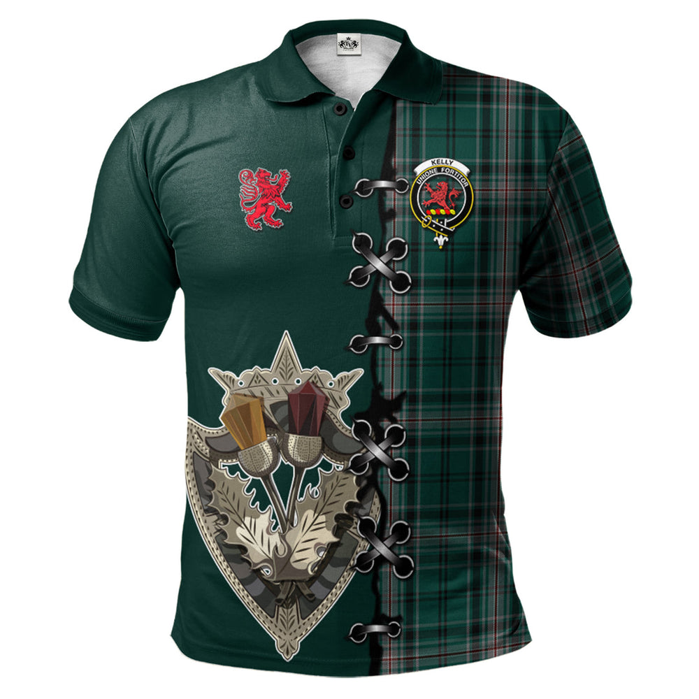 Clan Kelly of Sleat Hunting Tartan Polo Shirt - Lion Rampant And Celtic Thistle Style EL92 Kelly of Sleat Hunting Tartan Tartan Polo
