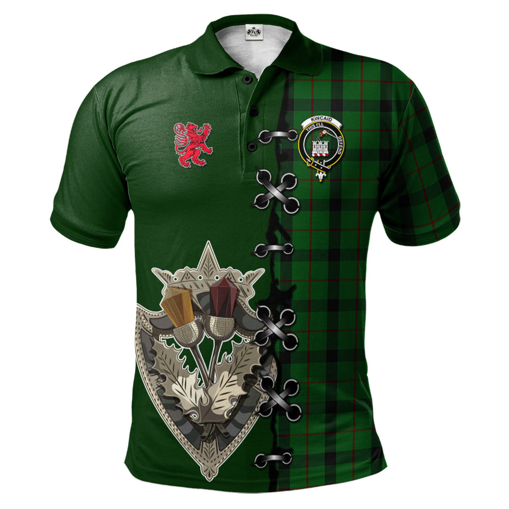 Clan Kincaid Tartan Polo Shirt - Lion Rampant And Celtic Thistle Style CF43 Kincaid Tartan Tartan Polo