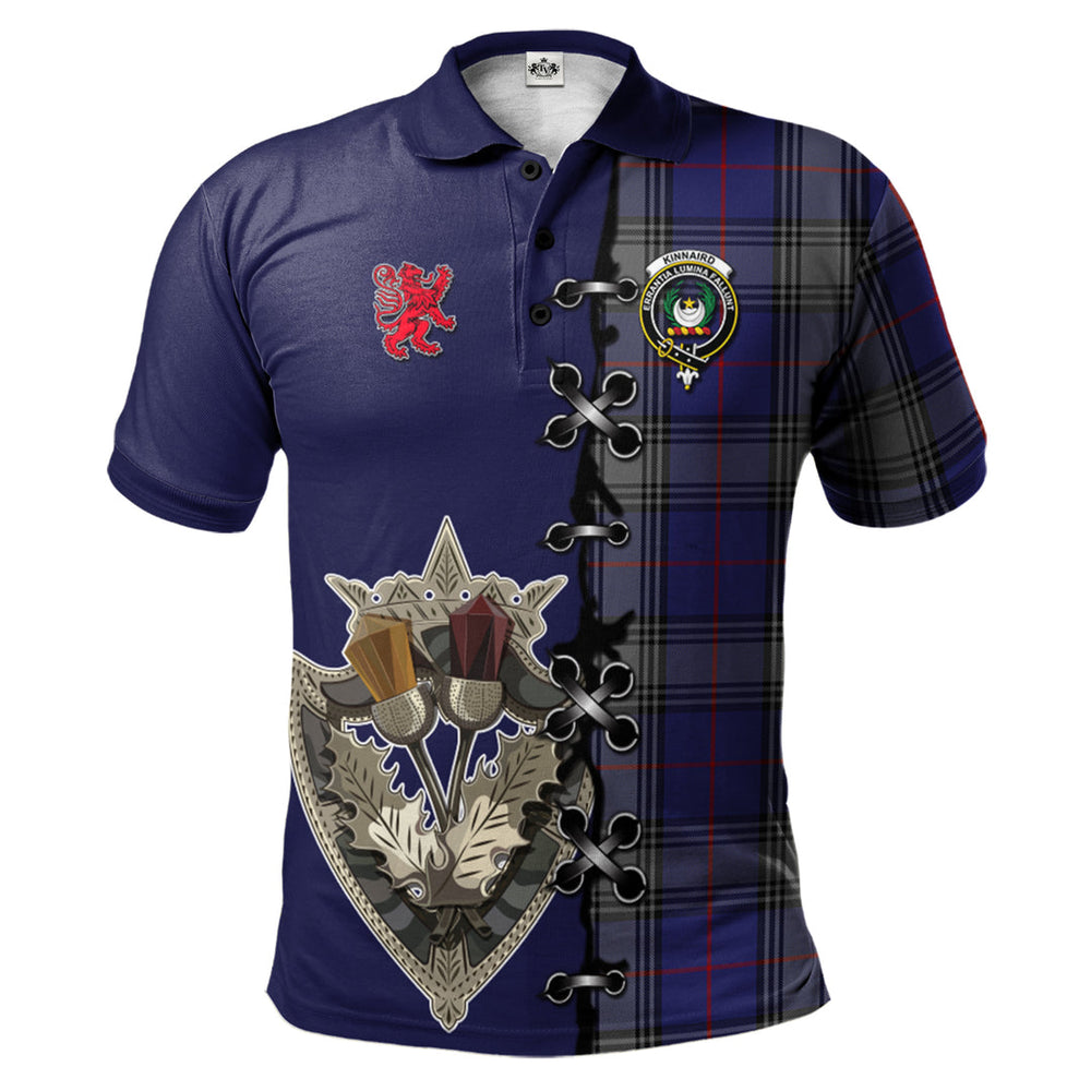Clan Kinnaird Tartan Polo Shirt - Lion Rampant And Celtic Thistle Style BF81 Kinnaird Tartan Tartan Polo