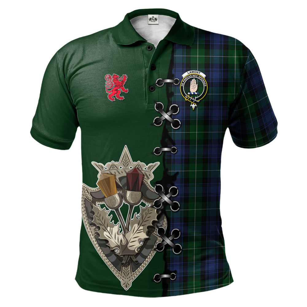 Clan Lamont 2 Tartan Polo Shirt - Lion Rampant And Celtic Thistle Style GT74 Lamont 2 Tartan Tartan Polo