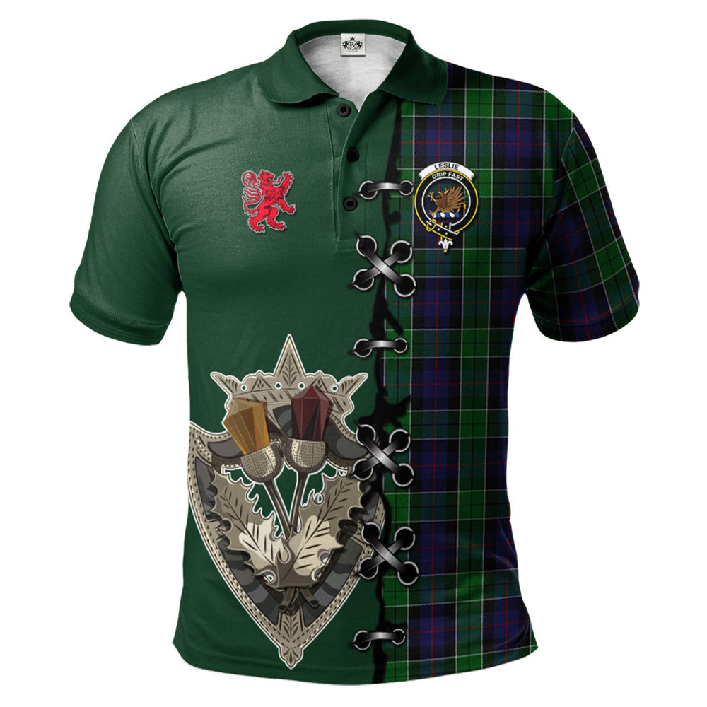 Clan Leslie Hunting Tartan Polo Shirt - Lion Rampant And Celtic Thistle Style HB66 Leslie Hunting Tartan Tartan Polo