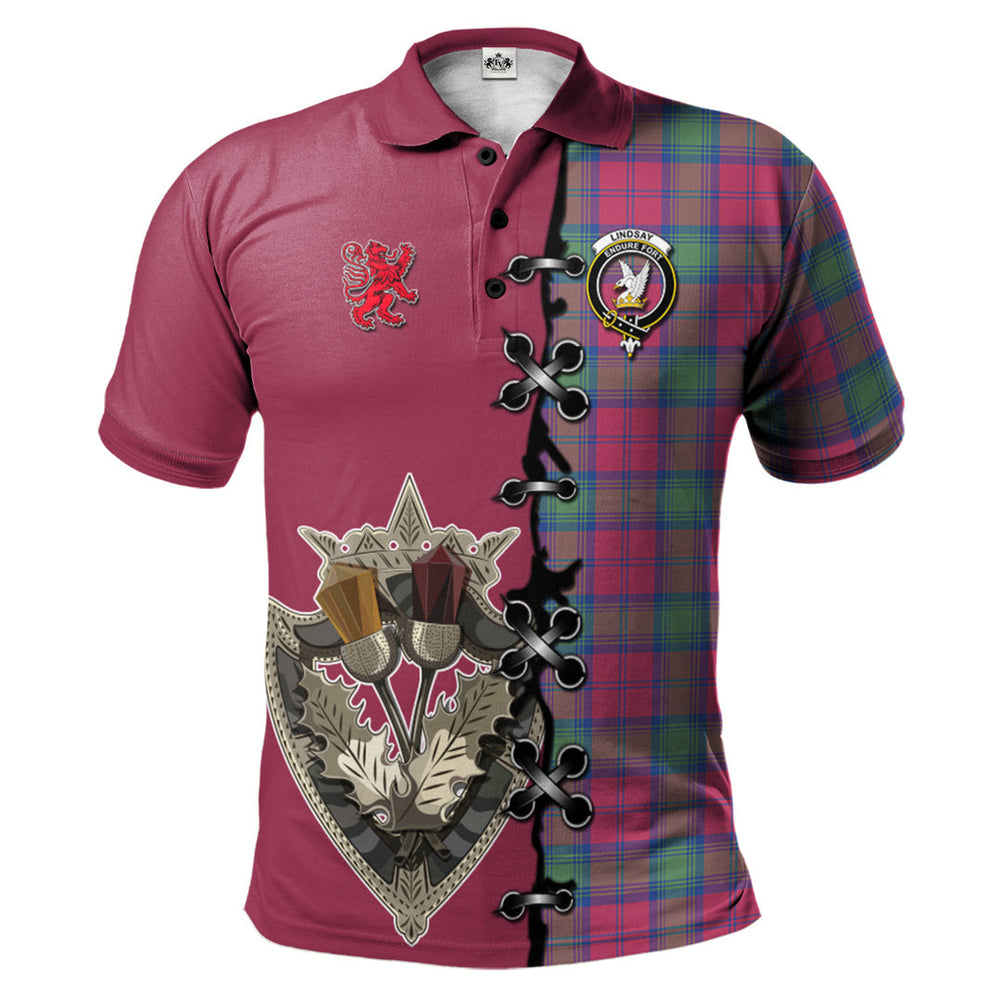 Clan Lindsay Ancient Tartan Polo Shirt - Lion Rampant And Celtic Thistle Style FA95 Lindsay Ancient Tartan Tartan Polo