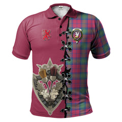 Clan Lindsay Ancient Tartan Polo Shirt - Lion Rampant And Celtic Thistle Style FA95 Lindsay Ancient Tartan Tartan Polo