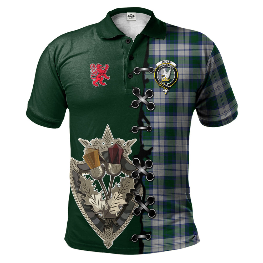 Clan Lindsay Dress Tartan Polo Shirt - Lion Rampant And Celtic Thistle Style QY63 Lindsay Dress Tartan Tartan Polo