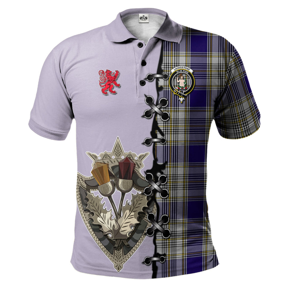 Clan LivingstonDress Tartan Polo Shirt - Lion Rampant And Celtic Thistle Style NJ54 LivingstonDress Tartan Tartan Polo