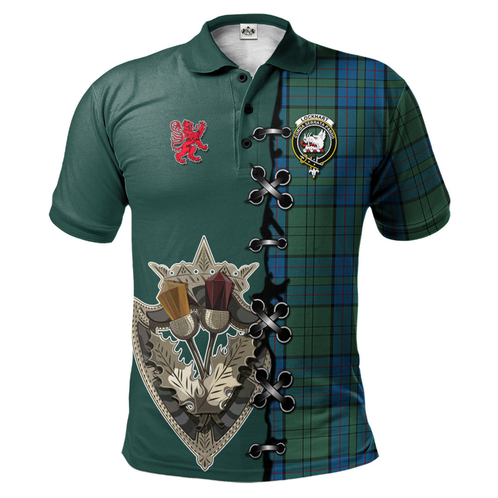 Clan Lockhart Tartan Polo Shirt - Lion Rampant And Celtic Thistle Style NT72 Lockhart Tartan Tartan Polo