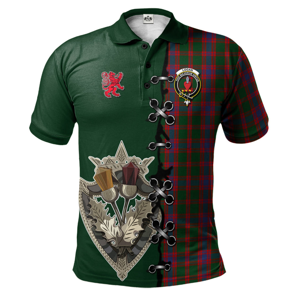 Clan Logan Tartan Polo Shirt - Lion Rampant And Celtic Thistle Style KT48 Logan Tartan Tartan Polo