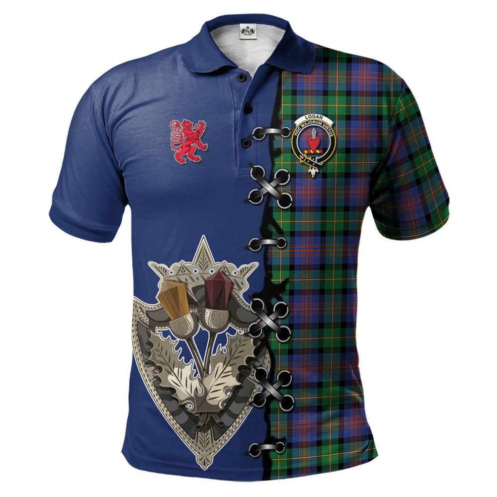 Clan Logan Ancient Tartan Polo Shirt - Lion Rampant And Celtic Thistle Style BL64 Logan Ancient Tartan Tartan Polo