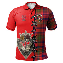 Clan Lumsden Modern Tartan Polo Shirt - Lion Rampant And Celtic Thistle Style DG64 Lumsden Modern Tartan Tartan Polo