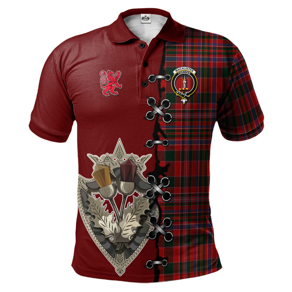 Clan MacAlister Tartan Polo Shirt - Lion Rampant And Celtic Thistle Style OW58 MacAlister Tartan Tartan Polo