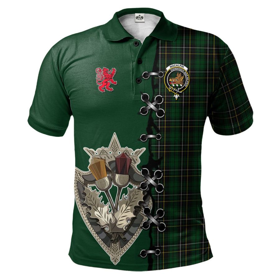 Clan MacAlpin (MacAlpine) Tartan Polo Shirt - Lion Rampant And Celtic Thistle Style NV34 MacAlpin (MacAlpine) Tartan Tartan Polo