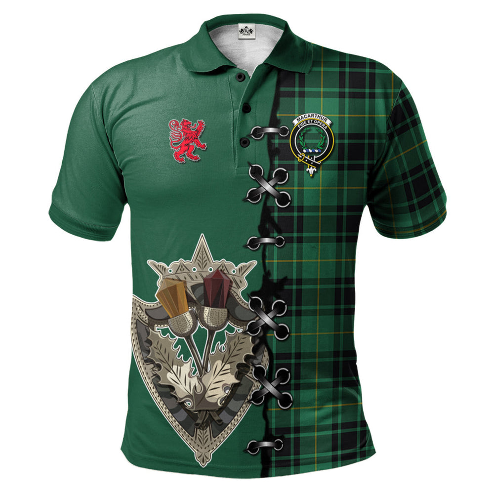 Clan MacArthur Ancient Tartan Polo Shirt - Lion Rampant And Celtic Thistle Style ZP51 MacArthur Ancient Tartan Tartan Polo