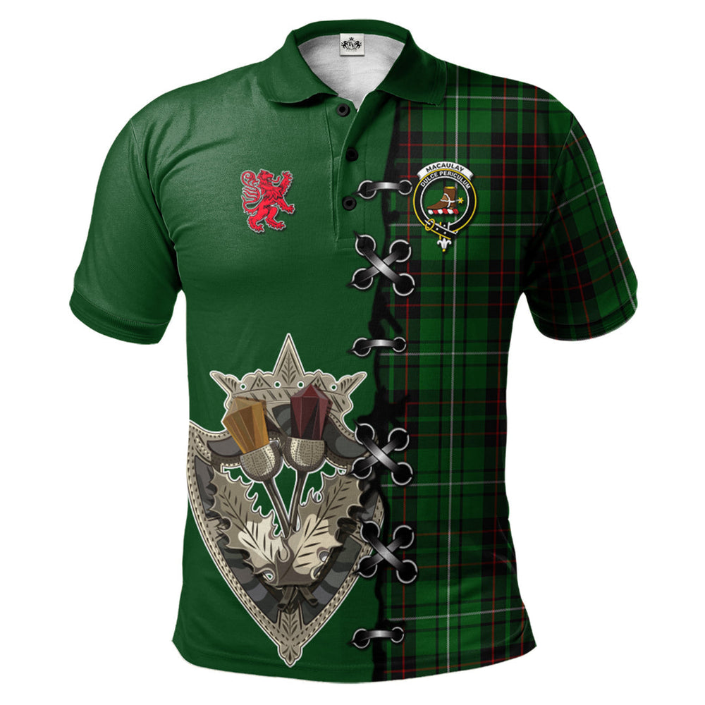 Clan MacAulay of Lewis Tartan Polo Shirt - Lion Rampant And Celtic Thistle Style AU65 MacAulay of Lewis Tartan Tartan Polo