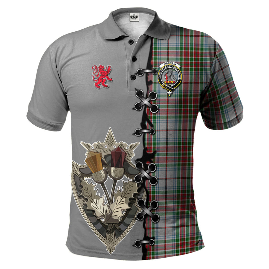 Clan Macbain Dress Tartan Polo Shirt - Lion Rampant And Celtic Thistle Style FC58 Macbain Dress Tartan Tartan Polo