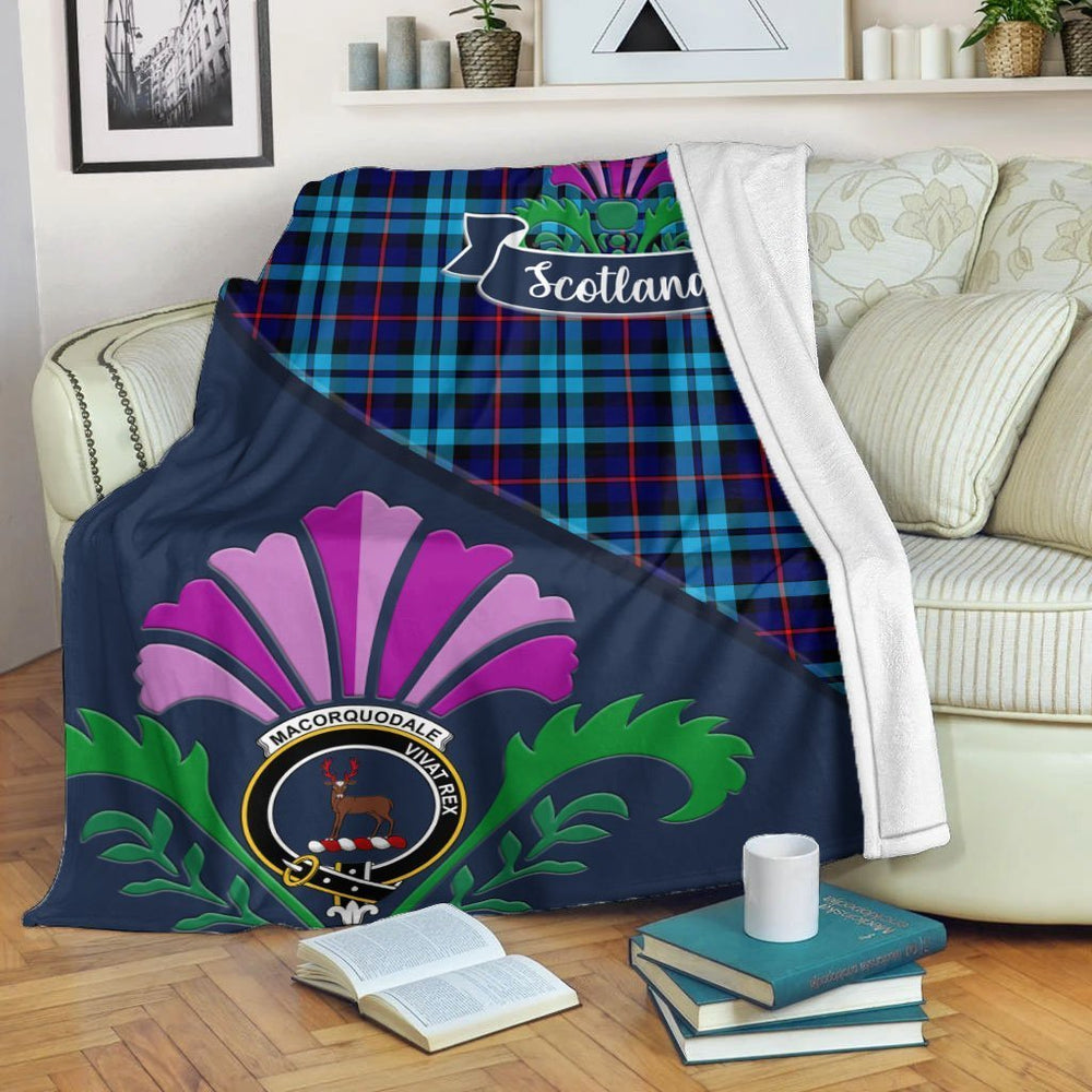 Clan MacCorquodale Tartan Crest Premium Blanket Thistle Style WX35 Clan MacCorquodale Tartan Today