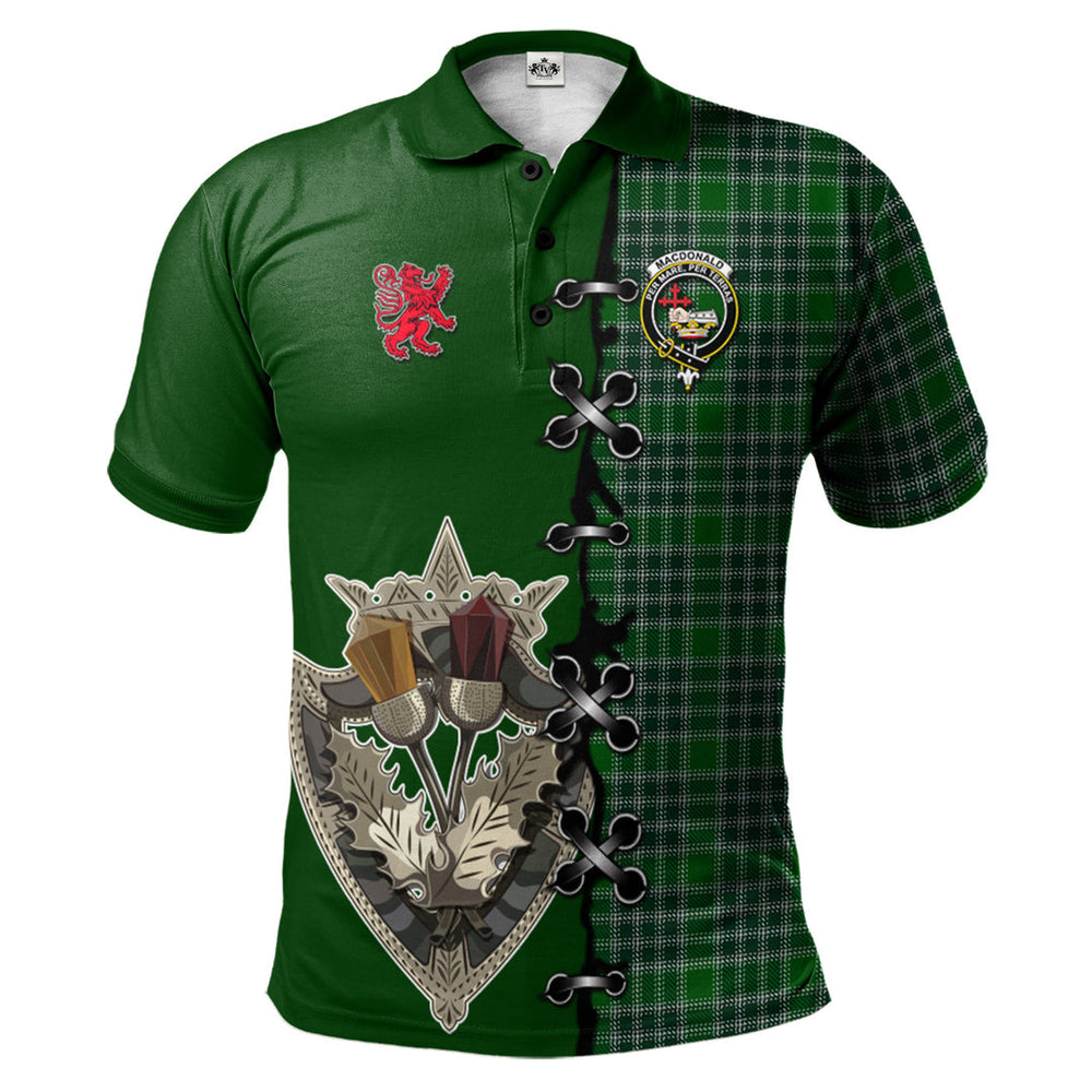 Clan MacDonald, Lord of the Isles Hunting Tartan Polo Shirt - Lion Rampant And Celtic Thistle Style UE80 MacDonald, Lord of the Isles Hunting Tartan Tartan Polo