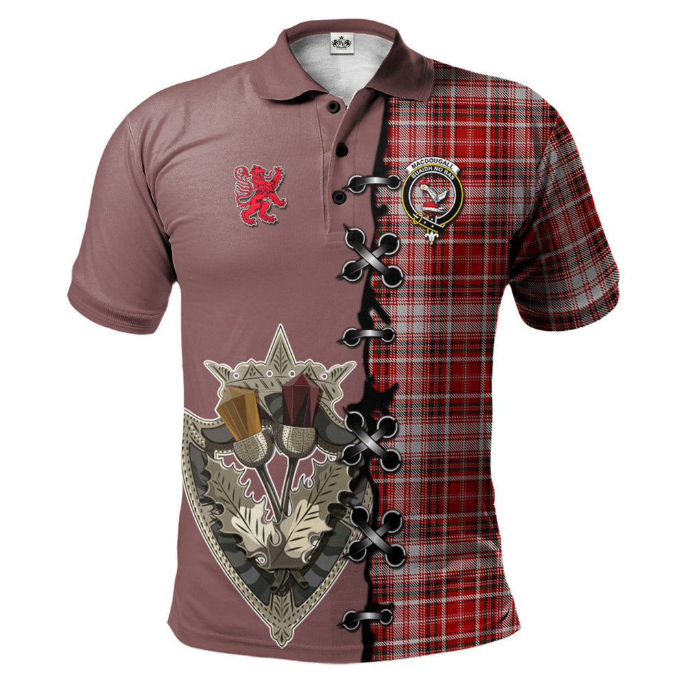 Clan MacDougal Dress Tartan Polo Shirt - Lion Rampant And Celtic Thistle Style DF38 MacDougal Dress Tartan Tartan Polo