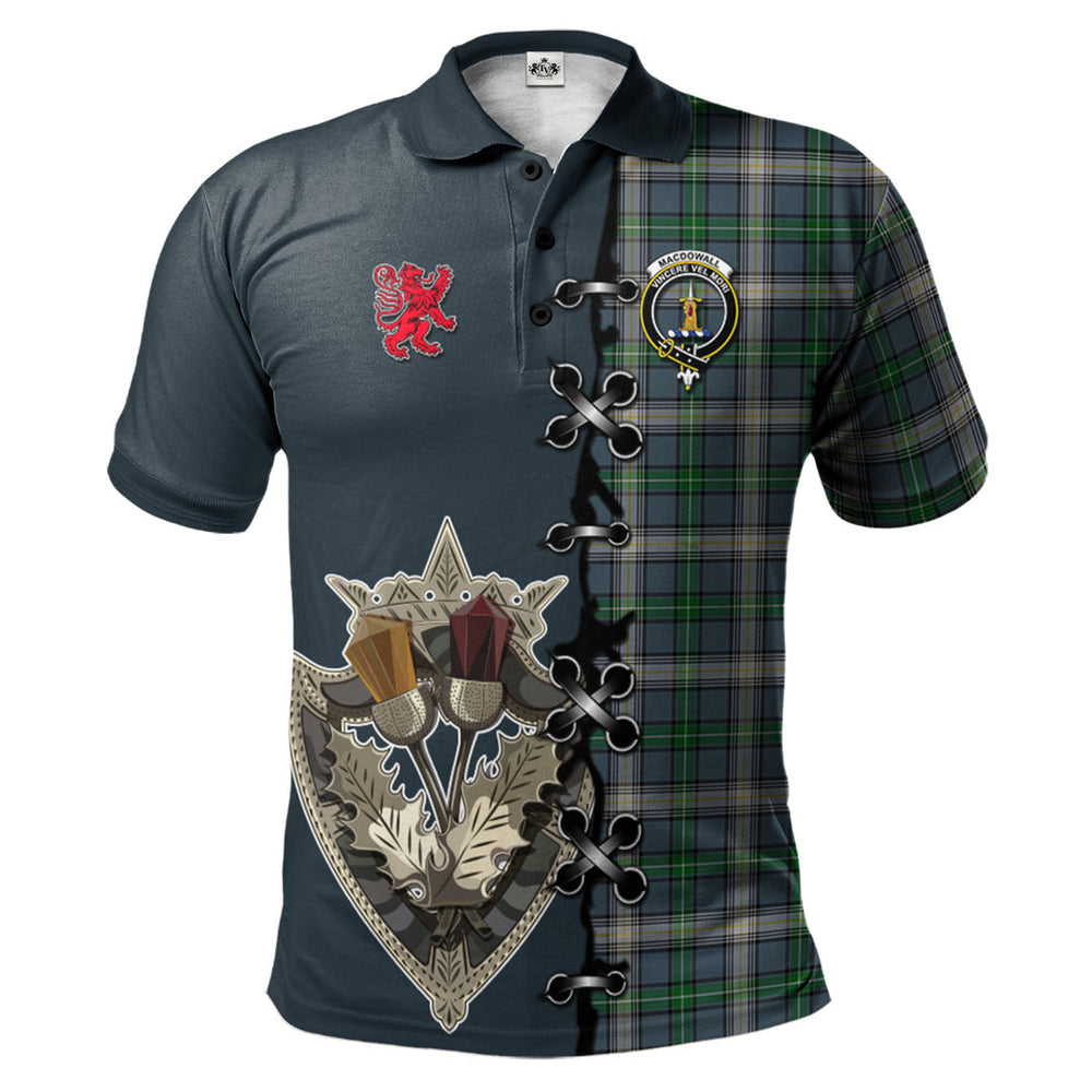 Clan MacDowall Tartan Polo Shirt - Lion Rampant And Celtic Thistle Style OM36 MacDowall Tartan Tartan Polo