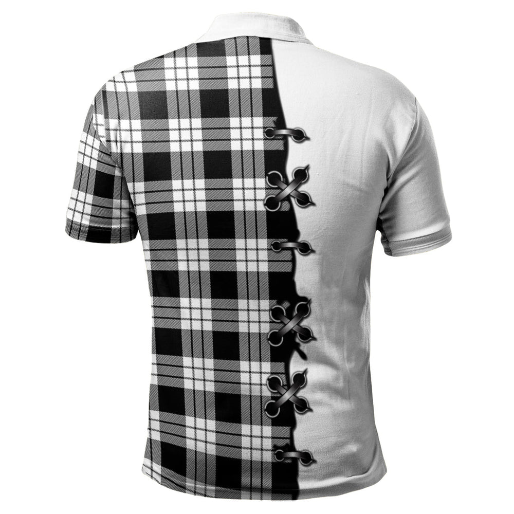 Clan MacFarlane Black White Tartan Polo Shirt - Lion Rampant And Celtic Thistle Style SO21 MacFarlane Black White Tartan Tartan Polo