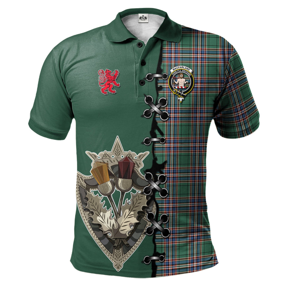 Clan MacFarlane Hunting Ancient Tartan Polo Shirt - Lion Rampant And Celtic Thistle Style QZ18 MacFarlane Hunting Ancient Tartan Tartan Polo