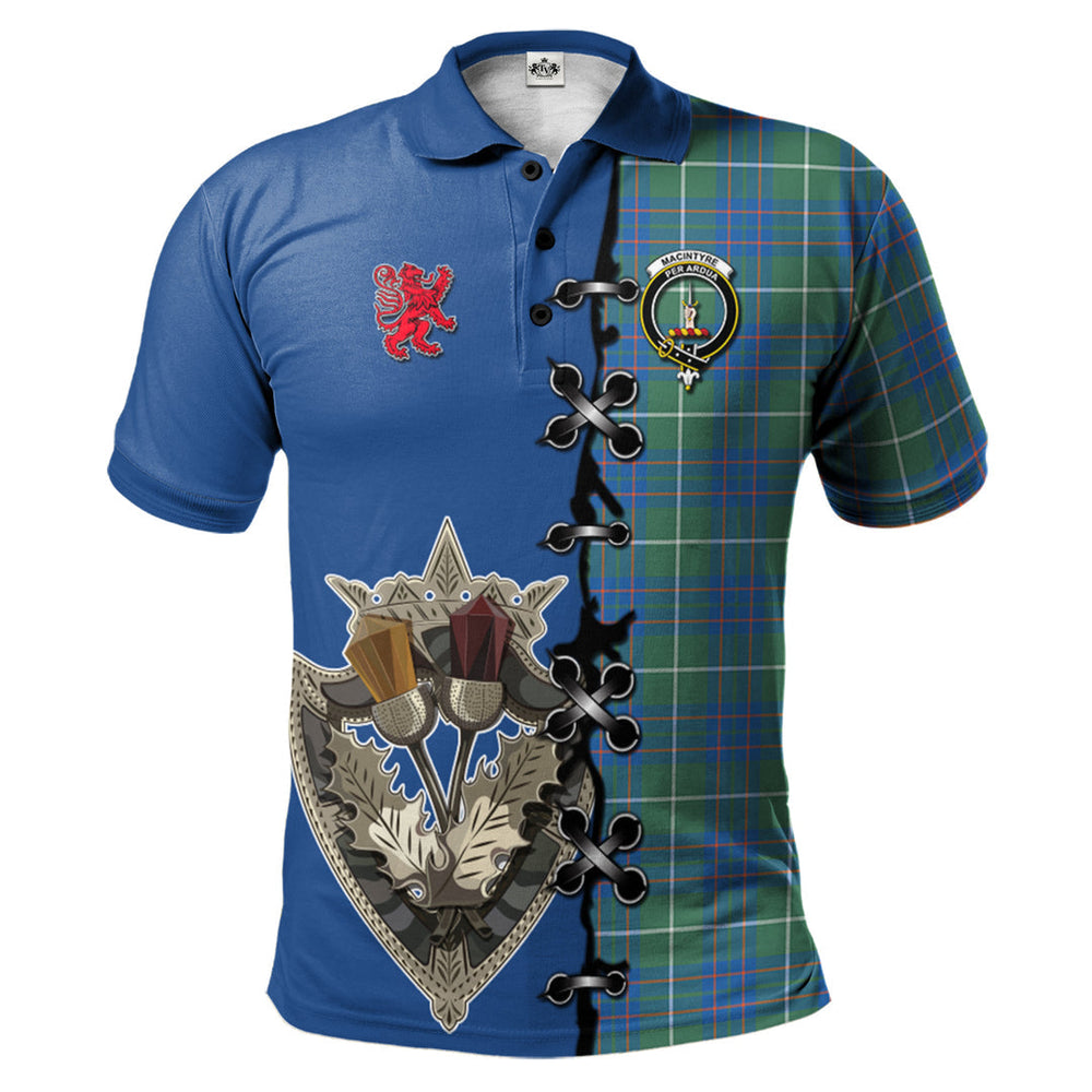 Clan MacIntyre Hunting Ancient Tartan Polo Shirt - Lion Rampant And Celtic Thistle Style EQ63 MacIntyre Hunting Ancient Tartan Tartan Polo