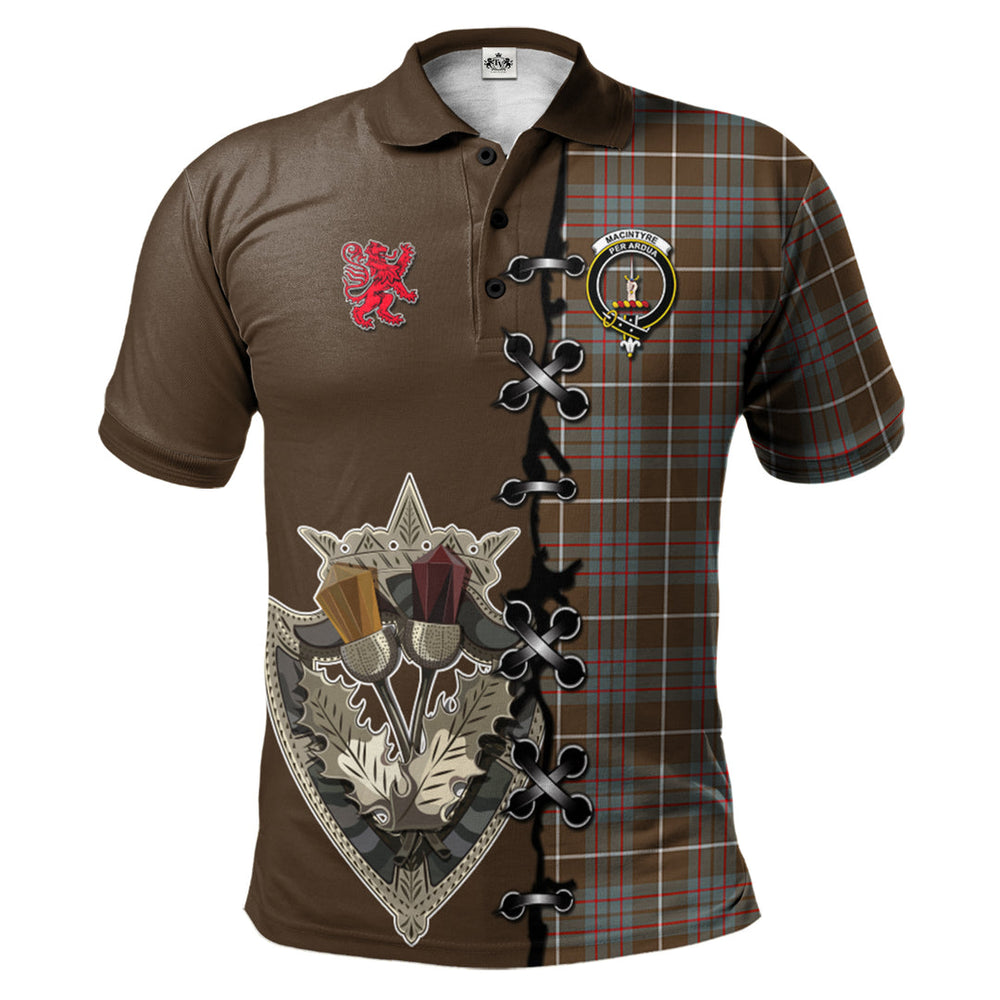 Clan MacIntyre Hunting Weathered Tartan Polo Shirt - Lion Rampant And Celtic Thistle Style BL26 MacIntyre Hunting Weathered Tartan Tartan Polo