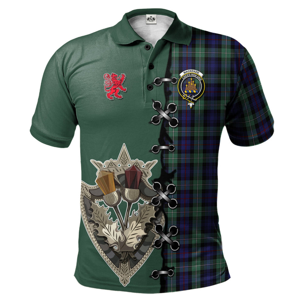 Clan MacKenzie Hunting Green Tartan Polo Shirt - Lion Rampant And Celtic Thistle Style SL48 MacKenzie Hunting Green Tartan Tartan Polo