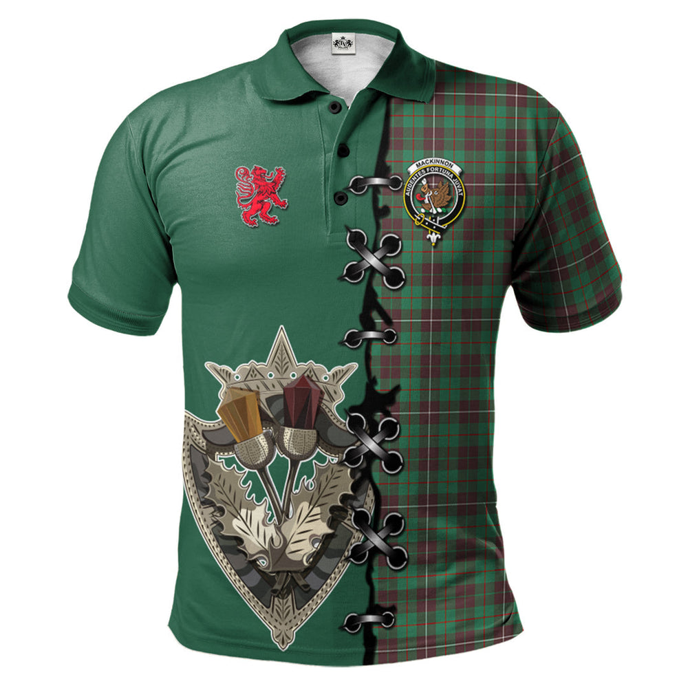 Clan MacKinnon Hunting Ancient Tartan Polo Shirt - Lion Rampant And Celtic Thistle Style FG84 MacKinnon Hunting Ancient Tartan Tartan Polo