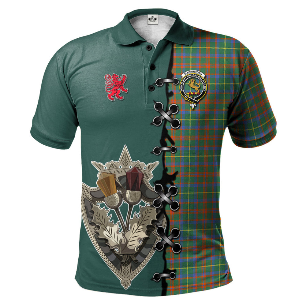 Clan MacKintosh Hunting Ancient Tartan Polo Shirt - Lion Rampant And Celtic Thistle Style RE42 MacKintosh Hunting Ancient Tartan Tartan Polo