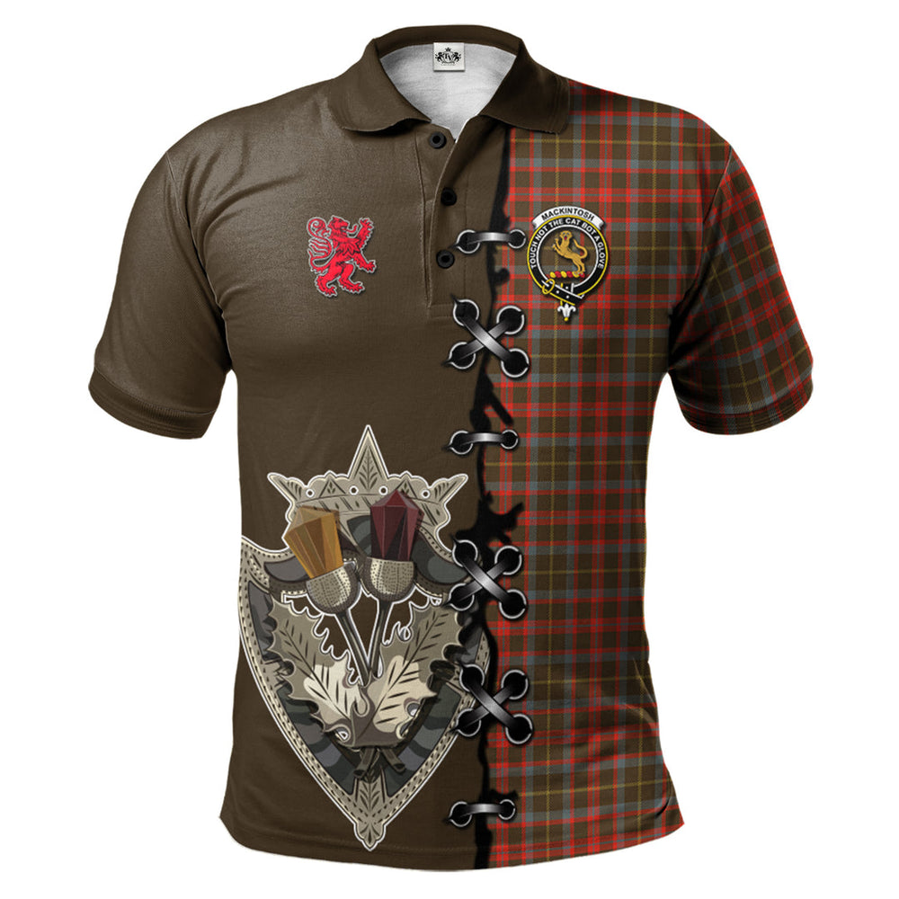 Clan MacKintosh Hunting Weathered Tartan Polo Shirt - Lion Rampant And Celtic Thistle Style HW90 MacKintosh Hunting Weathered Tartan Tartan Polo