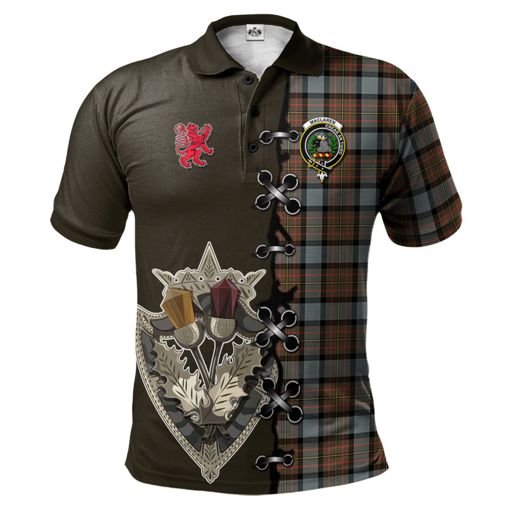Clan MacLaren Weathered Tartan Polo Shirt - Lion Rampant And Celtic Thistle Style PQ42 MacLaren Weathered Tartan Tartan Polo
