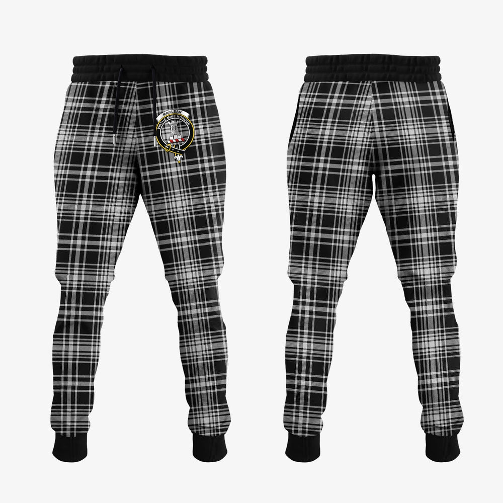 Clan MacLean Black And White Tartan Crest Jogger Sweatpants JW23 Tartan Today