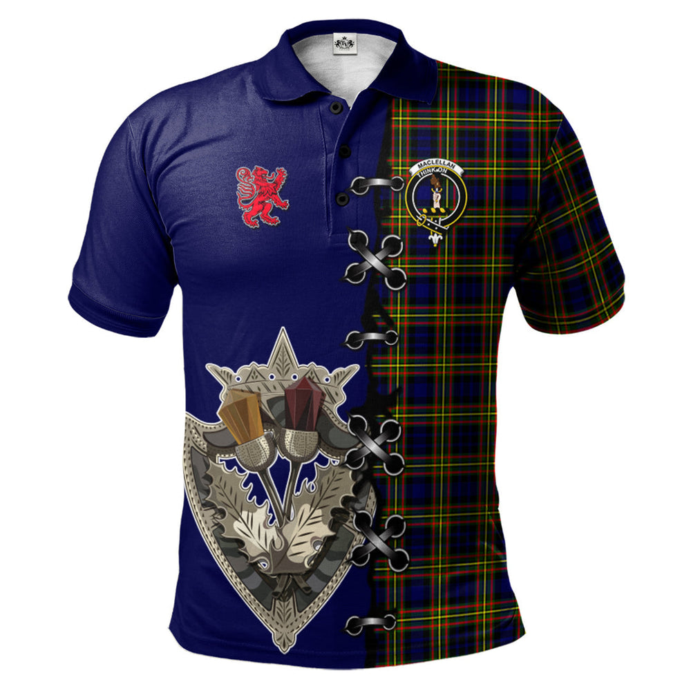 Clan MacLellan Modern Tartan Polo Shirt - Lion Rampant And Celtic Thistle Style YH77 MacLellan Modern Tartan Tartan Polo