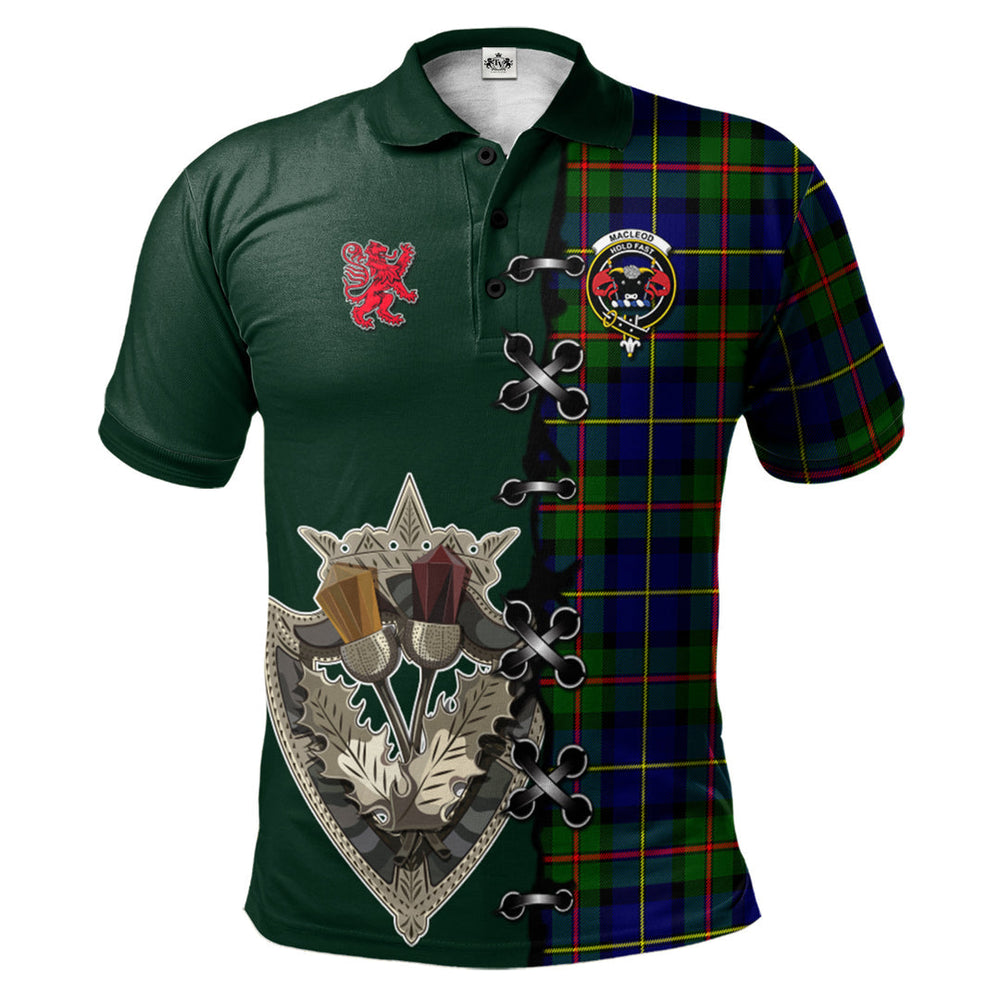 Clan MacLeod of Harris Modern Tartan Polo Shirt - Lion Rampant And Celtic Thistle Style RG92 MacLeod of Harris Modern Tartan Tartan Polo