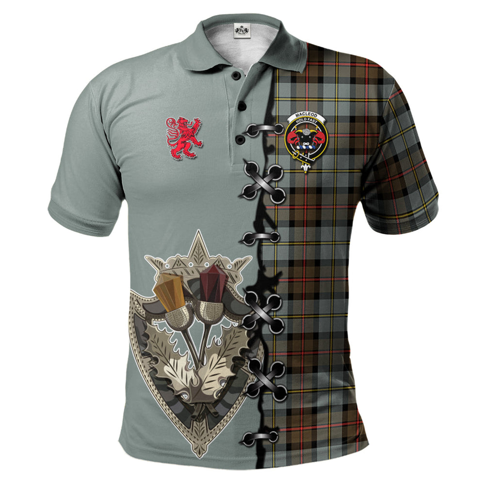 Clan MacLeod of Harris Weathered Tartan Polo Shirt - Lion Rampant And Celtic Thistle Style MZ81 MacLeod of Harris Weathered Tartan Tartan Polo