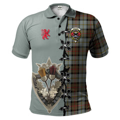 Clan MacLeod of Harris Weathered Tartan Polo Shirt - Lion Rampant And Celtic Thistle Style MZ81 MacLeod of Harris Weathered Tartan Tartan Polo