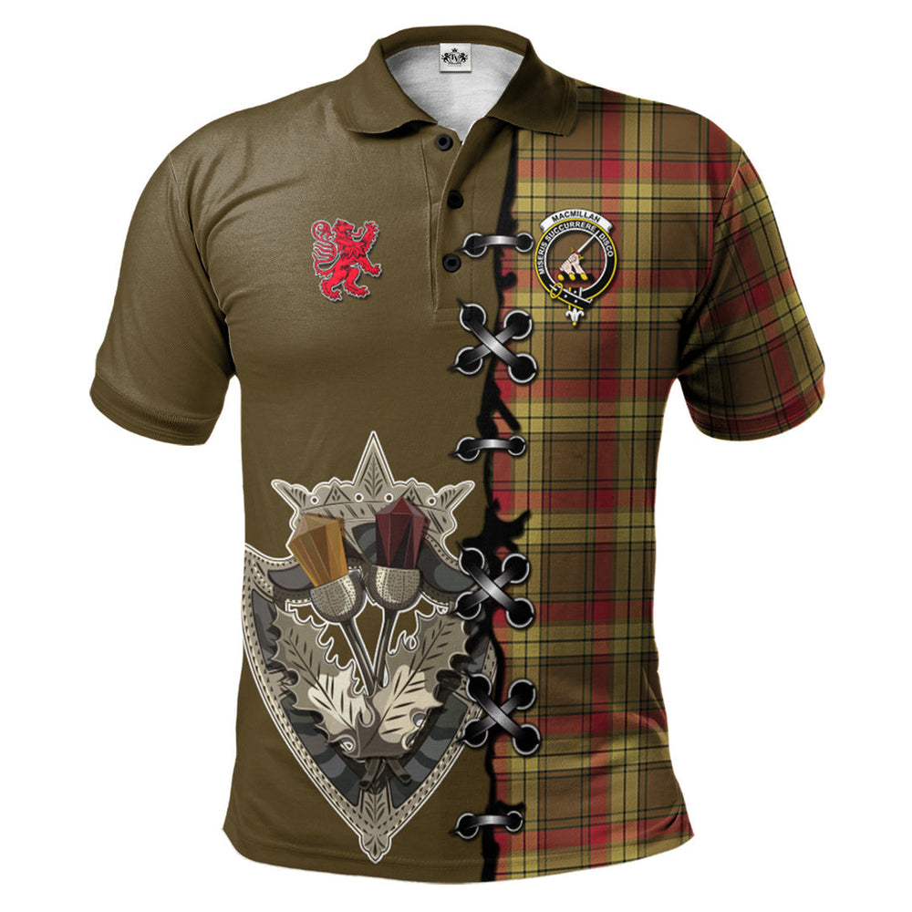 Clan MacMillan Old Weathered Tartan Polo Shirt - Lion Rampant And Celtic Thistle Style BG65 MacMillan Old Weathered Tartan Tartan Polo