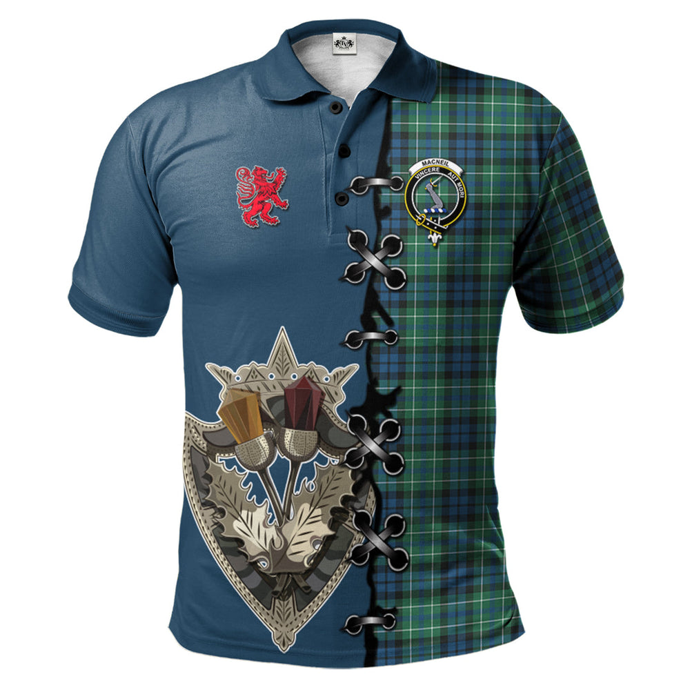 Clan MacNeil of Colonsay Ancient Tartan Polo Shirt - Lion Rampant And Celtic Thistle Style IT57 MacNeil of Colonsay Ancient Tartan Tartan Polo
