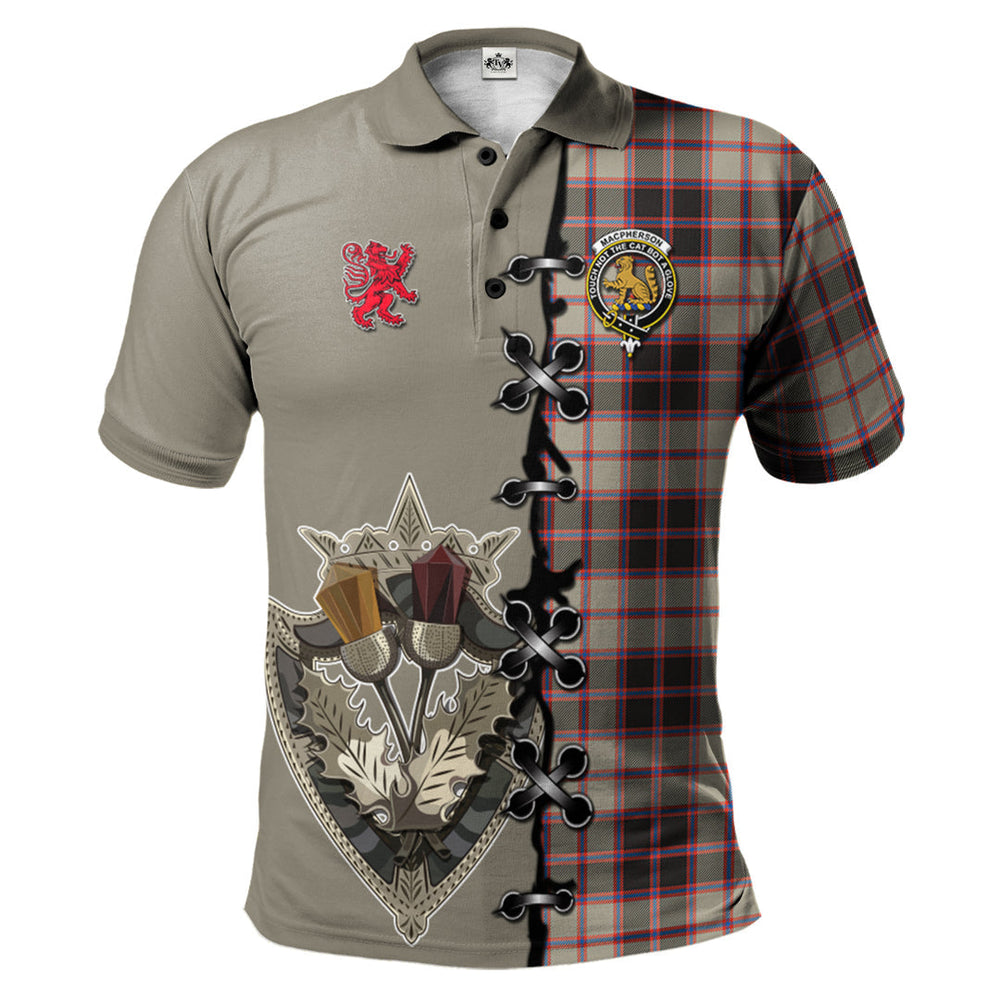 Clan MacPherson Hunting Ancient Tartan Polo Shirt - Lion Rampant And Celtic Thistle Style XI40 MacPherson Hunting Ancient Tartan Tartan Polo