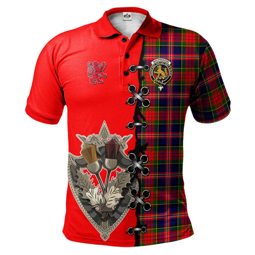 Clan MacPherson Modern Tartan Polo Shirt - Lion Rampant And Celtic Thistle Style YN28 MacPherson Modern Tartan Tartan Polo