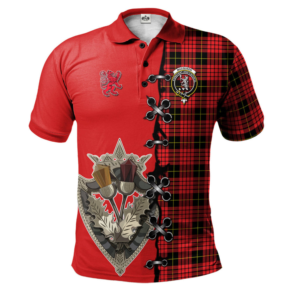 Clan MacQueen Modern Tartan Polo Shirt - Lion Rampant And Celtic Thistle Style GK53 MacQueen Modern Tartan Tartan Polo