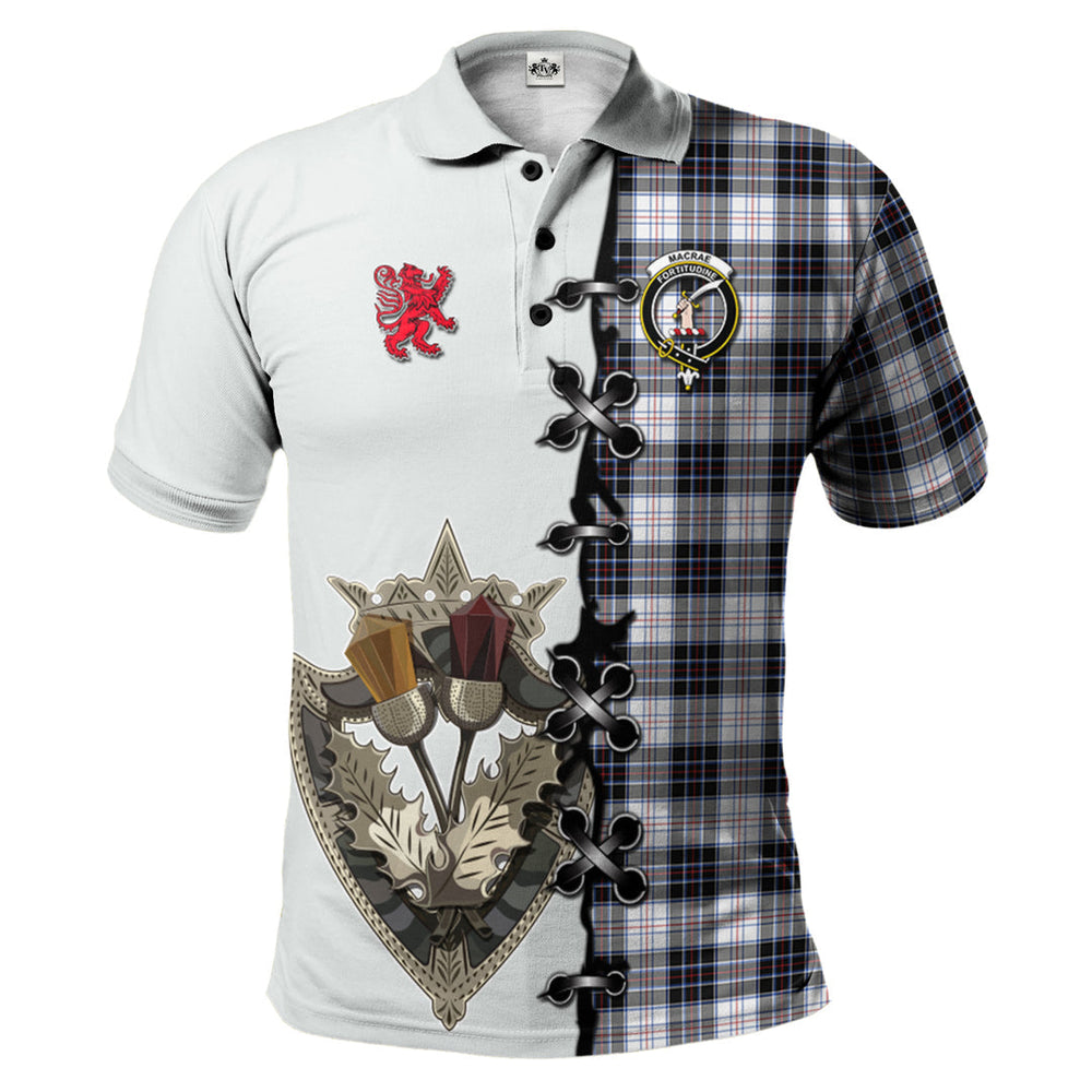 Clan MacRae Dress Modern Tartan Polo Shirt - Lion Rampant And Celtic Thistle Style CO51 MacRae Dress Modern Tartan Tartan Polo