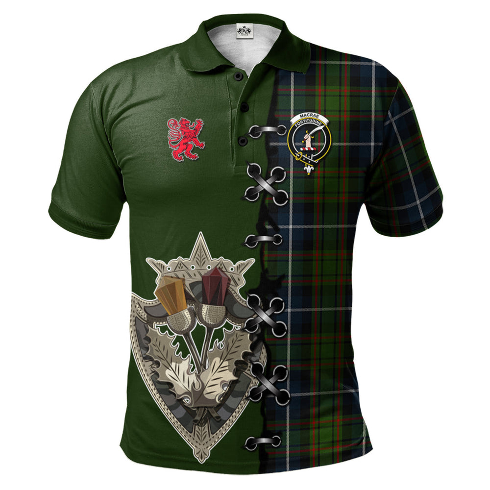 Clan MacRae Hunting Tartan Polo Shirt - Lion Rampant And Celtic Thistle Style HH33 MacRae Hunting Tartan Tartan Polo