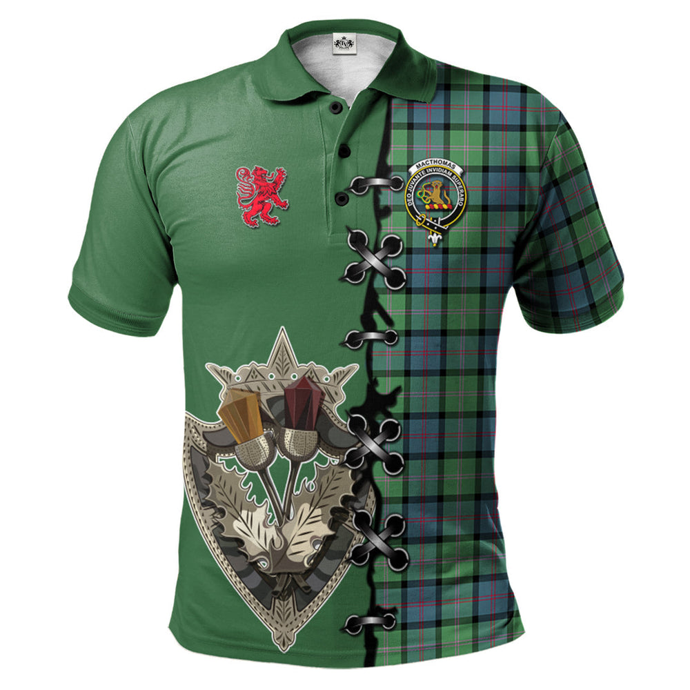 Clan MacThomas Ancient Tartan Polo Shirt - Lion Rampant And Celtic Thistle Style GN13 MacThomas Ancient Tartan Tartan Polo